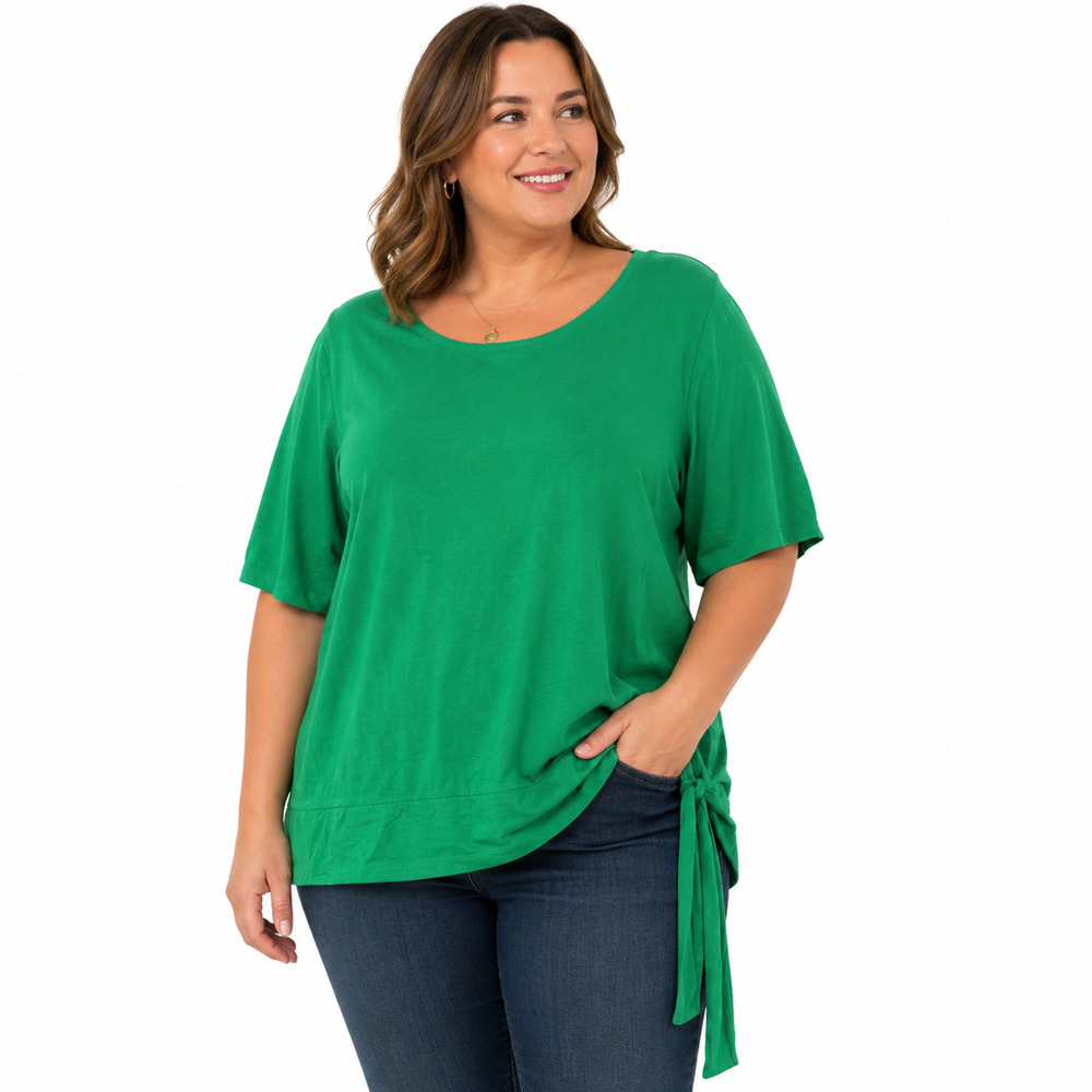 Talbots Womens Green Short Sleeve 100% Pima Cotton Tee Shirt Side Tie sz XL